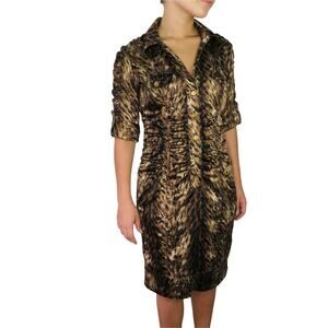 Y2k Xoxo Long Sleeve Button Down Leopard Print Dress Small